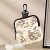 Cartera de Monedas con Estampado Floral Azul, Bolsa de Almacenamiento Impermeable de Cuero Artificial, Mini Bolsa Multifuncional para Auriculares