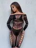 Lingeries Sexy Transfronteiriças Europeias e Americanas Roupas de Renda Macacão Sexy de Rede Pijama Saia para Quadril Macacão de Manga Longa W674