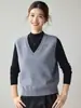 Chaleco de punto de cachemira para mujer, cuello en V, corte holgado, perfecto para usar en capas en otoño e invierno, color liso, casual, versátil y se puede usar como capa base o como top independiente