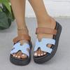 Sandalias de suela gruesa para mujer, novedad de verano de 24 años, de comercio exterior, tallas grandes, de una sola palabra, color sólido, con velcro, estilo europeo y americano, para uso exterior informal, sandalias y pantuflas.