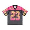 Camiseta de Manga Corta de Jersey con Estampado Digital en V y Bloques de Color para Hombre de la Marca de Moda de Verano Jie Zhan.
