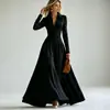 Comercio exterior transfronterizo verano europeo y americano nuevo estilo vestido camisa de manga larga para mujer con cuello camisero, botones, entallado en la cintura y falda larga elegante