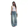 Jeans anchos de pierna ancha, color naranja juvenil, con estampado de bambú, lavado, borde crudo, para mujer, corte holgado, adelgazantes, únicos, elegantes, versátiles, pantalones de largo hasta el suelo