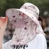 Sombrero de Protección Solar para Recoger Té para Mujeres, Máscara Parasol de Verano, Ala Grande Integrada, Sombrero de Pescador Transpirable, Sombrero de Protección Solar para Exteriores con Protección para el Cuello