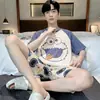 Pijama de verão 2026 para homens, conjunto casual esportivo de manga curta solto para casa, tamanhos grandes, pode ser usado fora de casa