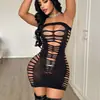 Amazon Transfronterizo Europa y América Body Bandeau Erótico Lencería Sexy de Malla Chica Atrevida Ajustado Hueco Malla Transparente Falda que se Ajusta a la Cadera