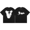 Camisa Casual de Manga Corta Holgada para Hombre Vlone Jerry Letra V Estampado Marca de Tendencia Transfronteriza 260g