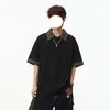 Camisa Polo Rayada Casual Falsa de Dos Piezas Manga Corta para Hombre Top Juvenil Holgado Marca Americana de Moda Camiseta de Manga Corta de Verano