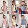 Colete infantil verão nova camisa de base de algodão puro camiseta solta estampada para meninas respirável absorvente de suor todos os jogos top categoria A