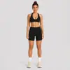 Conjunto de Fitness: Sutiã de Yoga Transfronteiriço Sem Costura com Lindo Design nas Costas, Sutiã Esportivo de Gola Halter, Shorts de Yoga de Cintura Alta Levanta Bumbum de Secagem Rápida