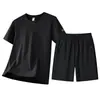 Traje Casual Deportivo Transpirable de Seda Helada Estilo Nuevo de Verano para Hombre Talla Grande Camiseta de Manga Corta Pantalones Cortos Conjunto de Dos Piezas 8XL