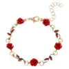 Set de pulsera de flor de rosa estilo francés vintage para mujer, personalidad europea y americana, elegante collar y pulsera de rosa roja, moderno