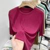 Camiseta Europea de Manga Corta para Mujer Verano Delgada Holgada 2022 Nuevo Estilo Estilo Occidental Manga Media Top para Mujer Siete Mangas Manga Media