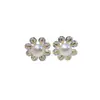 Aretes de Perlas de Agua Dulce Naturales con Flores de Circonia Brillantes, Aretes Simples y Exquisitos para Mujer, Joyería de Perlas de Alta Calidad al por Mayor