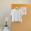 Camiseta de manga corta y cuello redondo de corte holgado, estilo corto de verano para personas petite, adecuada para baile, yoga, deportes y uso casual, top versátil de modal