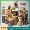Fabricante de Potes de Vidro Selados Atacado Vidro Borossilicato Alto Vários Estilos Tampa de Bambu Pote para Armazenamento de Chá Pote de Armazenamento de Vidro