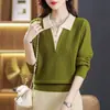 Top de punto falso de dos piezas para mujer, mamá de mediana edad, nuevo estilo otoño/invierno 2026, suéter de cuello polo, prenda interior para mujer