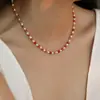 Colar de Pedra Natural com Contas Vermelhas, Alto Padrão, Luxo Leve, Empilhamento de Nicho, Corrente Longa para Suéter Outono e Inverno, Moda Feminina e Versátil