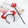 Faixa de Cabeça para Decoração de Halloween Acessórios Chifre de Diabo Vermelho Pequeno com Tridente Conjunto de Decoração Suprimentos para Festa Acessórios de Cabelo