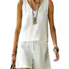 2026 Verano Nuevo Estilo Casual Sin Mangas Lino Algodón Top Chaleco Pantalones Cortos Conjunto de Dos Piezas para Mujer Personalización