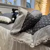 Set de Cuatro Piezas de Gasa con Volantes de Encaje Floral Estilo Retro Francés de Kapok Apto para la Piel Estilo Falda de Cama Sábana Ultra Suave y Funda de Edredón