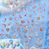 Serie de Verano Estilo Océano Pegatinas para Uñas con Conchas y Estrellas de Mar Concha Tridimensional en Relieve Brillo de Concha Diseños Adhesivos para Uñas de Olas del Mar