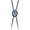 Nuevo Collar de Cuero de Moda, Cadena para Suéter Vintage Floral de Turquesa con Cuello Polo, Estilo Artístico Retro Personalizado para Hombre
