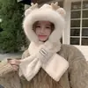 Gorro de Inverno para Mulheres, Cachecol de Pelúcia Fofo, Forrado com Fleece e Espessado, Gorro Integrado à Prova de Vento para Ciclismo, Quente e à Prova de Frio, Proteção para as Orelhas