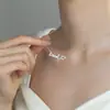 Collar de Plata de Ley S925 Electrocardiograma de Amor para Mujer, Colgante de Letra Corazón, Cadena para Clavícula, Cadena de Cuello Elegante, Regalo para Novia