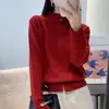 Suéter de Ganchillo Estilo Fresco con Cuello Semi-Alto y Diseño Hueco para Mujer, Camiseta Básica Cálida de Punto Holgada, Cuello Redondo Cuello en V A10009