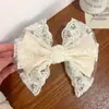 Pasador de Pelo con Lazo de Perlas y Encaje Estilo Hada Femenino Ballet Accesorios Avanzados para el Cabello Estilo Fresco Dulce Pasador de Pato