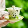 Taza Gaiwan de Cerámica para Té Kung Fu de Tres Talentos Qichun de la Marca Panda, para Beber una Persona, Alto Valor Estético, Tazón de Té que No Quema las Manos