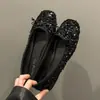 Novedad 2025 Zapatos Planos Cuadrados con Lazo y Lentejuelas Brillantes, Zapatos Planos para Mujer con Diseño Coreano y Boca Baja