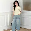 Conjunto de Verano para Niñas 2026 Nuevo Casual Estilo Coreano Tejido Polo Pantalones de Falda de Mezclilla Conjunto Moderno