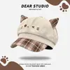 Gorra de Niñero Nueva Marrón Linda con Orejas de Gato para Mujer 2026, Primavera y Otoño, Circunferencia de Cabeza Grande, Versátil, Adelgazante de Rostro
