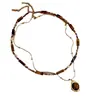 Elegante Collar Colgante de Piedra Ojo de Tigre con Perlas de Doble Capa para Otoño/Invierno Estilo Vintage Cadena para Suéter de Celebridad de Internet