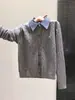 Cardigan de Punto Trenzado de Manga Larga con Solapa de Patchwork a Cuadros Estilo Coreano para Mujer, Nuevo, Adelgazante, Versátil, Abrigo Suéter A14623