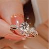Anel de Cobre High-End com Seis Garras e Diamante Simulado para Mulheres, Estilo Casal Simples e Fashion, Zircônia, Proposta, Casamento, Anel Aberto Falso Atacado