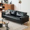 Sofá Negro para Apartamentos Pequeños, Sala de Estar Moderna Minimalista, Dormitorio de Apartamento, Habitación de Alquiler, Sofá Doble de Cuero Encerado al Aceite Vintage