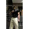 Camiseta Musculosa Masculina Gola Redonda Sem Mangas Pesada Cintura Marcada Estilo Retrô Americano Slim Fit Casual Elástica Manga Curta