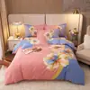 Conjunto de cama de quatro peças de algodão integral, tamanho grande, escovado, qualidade A, para outono e inverno, conjunto de cama espesso de algodão puro, conjunto de três peças de desenho animado