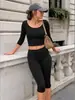 Conjunto de yoga de dos piezas transfronterizo con cuello redondo y manga media y shorts de ciclismo de cintura alta, alta elasticidad, sensación de segunda piel, deportivo fitness al por mayor