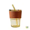 Taza de Bambú Estilo Nuevo, Vaso de Vidrio para Oficina con Tapa y Popote, Taza de Café de Apariencia Elegante para Mujeres, Vaso para Beber para el Hogar y Estudiantes