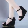 Sandálias de salto plataforma peep toe da moda para exportação tamanho plus size femininas desejo popular da Amazon fivela de uma tira salto camurça sapatos femininos