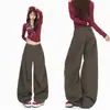 Pantalones anchos de pierna recta con corte curvo, estilo americano retro de principios de otoño, pantalones vaqueros casuales de trabajo largos hasta el suelo para mujer, Yichun