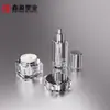 Set de Botellas Cuadradas de Acrílico en Stock para Empaque de Cosméticos, Botella de Crema Electroplateada, Botella para Loción, Botella con Atomizador para Cuidado de la Piel