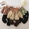Traje Infantil Otoño Nuevo Chaqueta 3D de Perro Conjunto de Tres Piezas para Niños Pequeños y Niños Pequeños, Engrosado y Cálido para Uso al Aire Libre