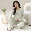 Pijama de Algodón Puro para Mujer para Lactancia, Ropa de Casa, Cuello Redondo, Primavera/Otoño, Mujeres Embarazadas, Posparto, Amigable con la Piel, Preparación para el Parto, Conjunto de Ropa para el Cuidado del Mes Posparto