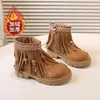 Botas para Niña 2025 Nuevas Botas de Algodón de Princesa para Niña Botas de Cuero con Borlas Forradas de Felpa Botas de Suela Suave para Niños