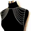 WMS Nueva Cadena de Metal Cruzada Cadena Doble para Hombros Collar Cadena Corporal Moderna Transfronteriza Europea y Americana Oro Plata Negro